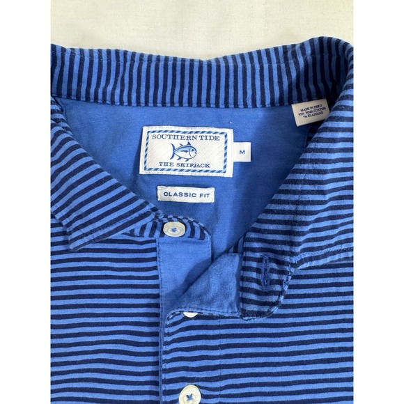 Southern Tide Skipjack Stretch Polo Shirt Mens M Medium Blue Striped Golf - Picture 3 of 7